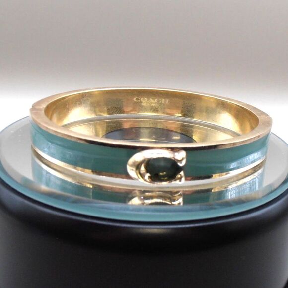 Coach Blue Enamel Hinged Bangle Bracelet – Gold Tone, Magnetic Clasp - Picture 1 of 5